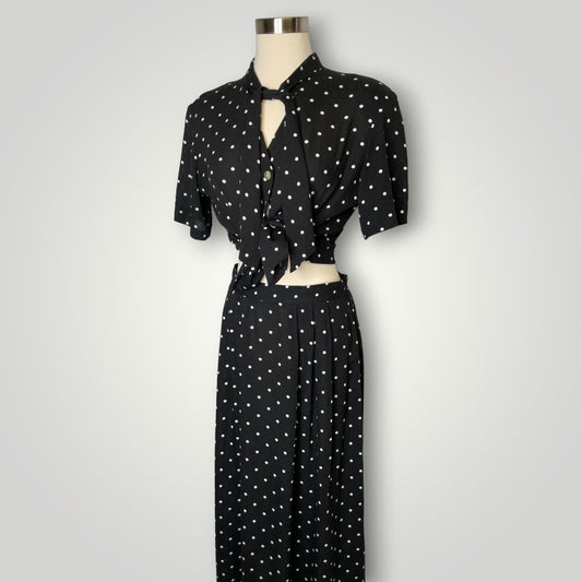 Vintage Polka Dot Jacklyn Smith Skirt and Top Set Black and White Small Medium E6