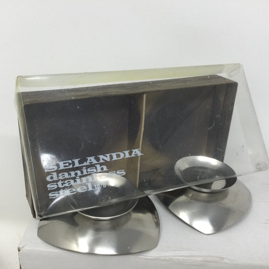 VTG NEW! Selandia Danish Candle Holders Stainless Steel Set NIB Mid Century