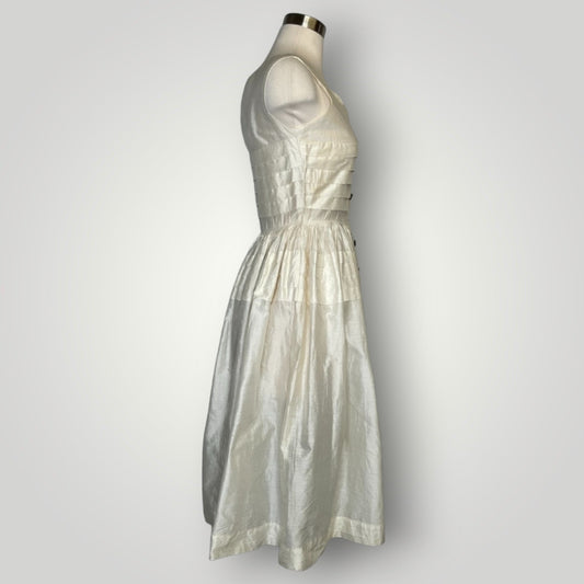 Vintage 1950s Dress Button Front Ivory Shirt Dress Tailored Juniors Sheer Midi S F
