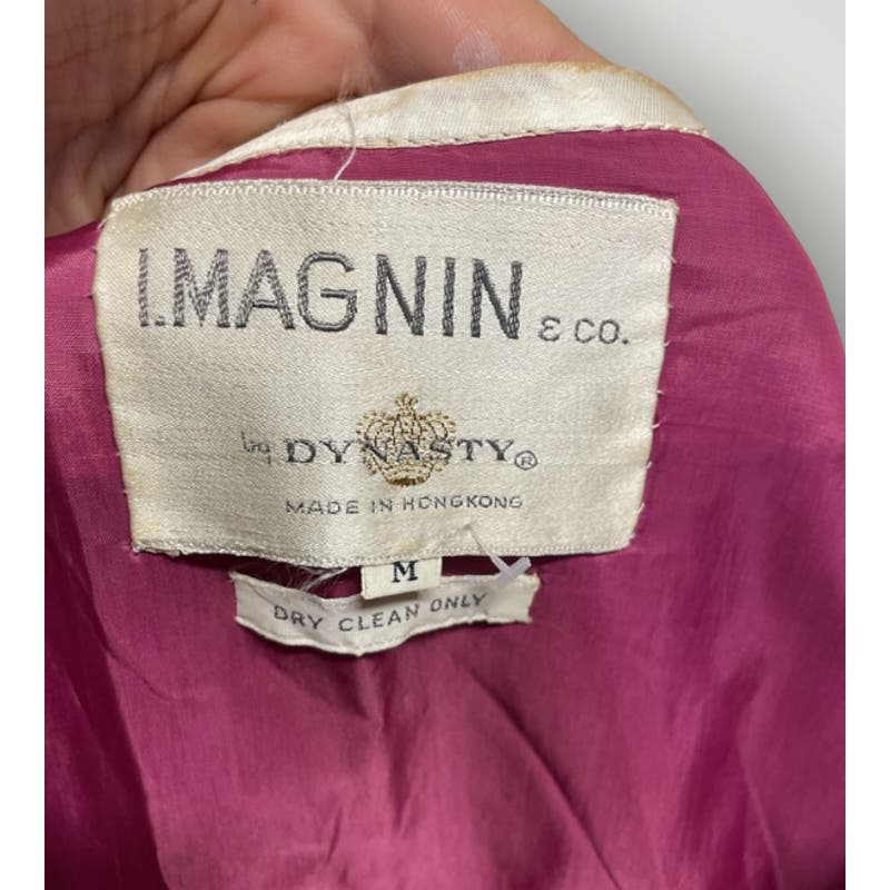 Vintage Dress I. Magnin by Dynasty Magenta Velvet Dress Robe Silk Lined Medium J