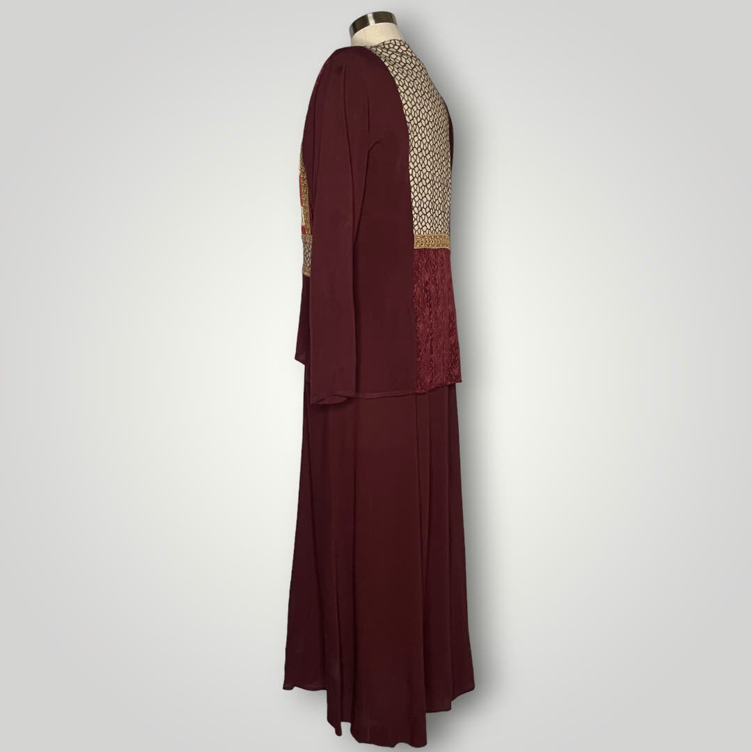 Spencer Alexis Vtg Y2k Dress Red Burgundy 2 Pc Dress With Open Cardigan Velvet