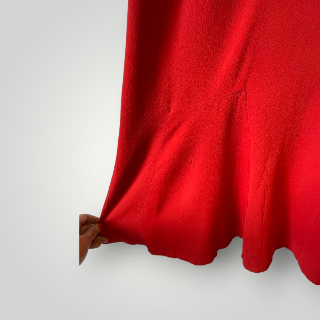 Vintage Dress Red Crepe 1930s Shrug Jacket Maxi Dress V Neck Rhinestone Slvlss S I