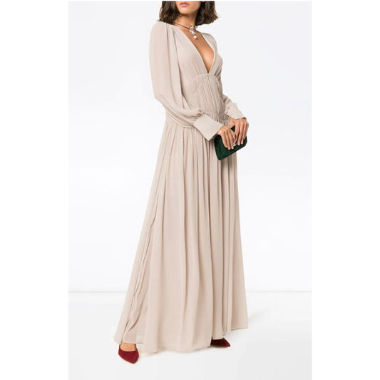 Couture Stella McCartney Carleigh Silk Georgette Maxi Dress Taupe 40 $2600