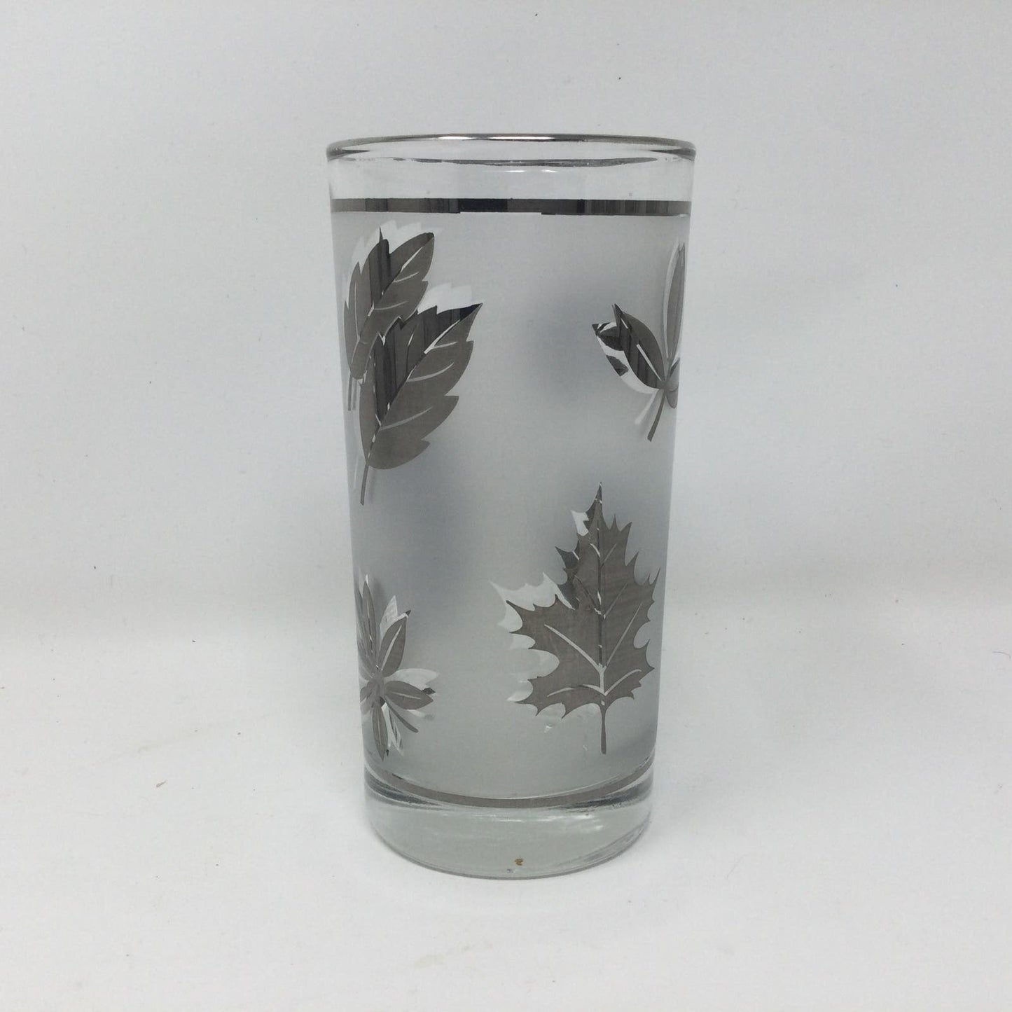 Libbey Starlyte Frosted Silver Leaf Glasses Foliage Set of 8 With Carrier