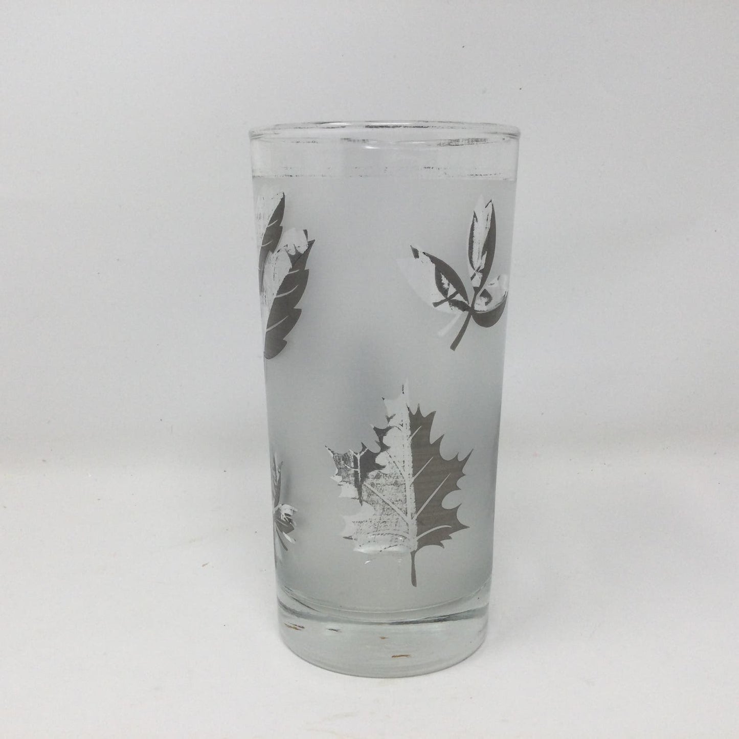Libbey Starlyte Frosted Silver Leaf Glasses Foliage Set of 8 With Carrier