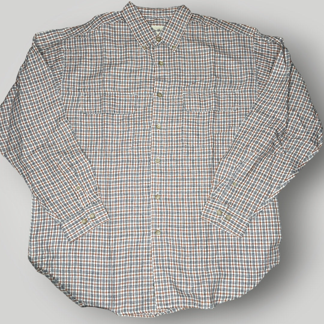 Vintage Top Eddie Bauer Linen Cotton Plaid Button Down Shirt Orange Gray H