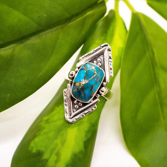 Sterling Silver Copper Turquoise Decorated Point Ring - MST GoodsBaizaar
