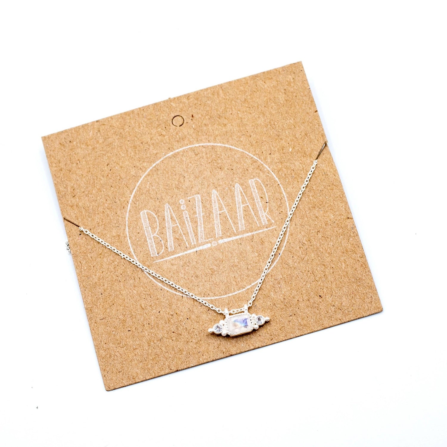 Sterling Silver Moonstone Bar Necklace  - MST GoodsBaizaar