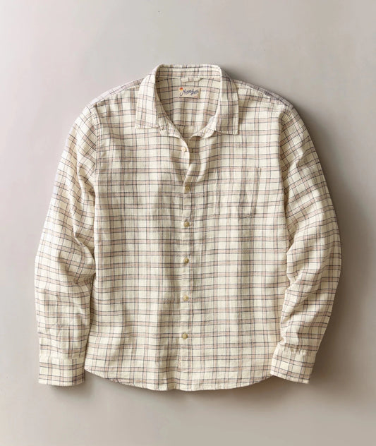 Stretch Selvedge Long Sleeve Shirt in White/Navy Check - MST GoodsMarine Layer