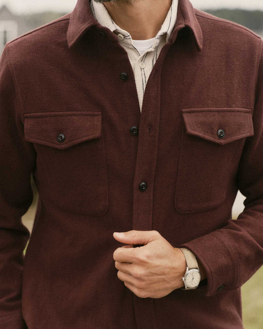 The Maritime Shirt Jacket in Burgundy Moleskin Twill