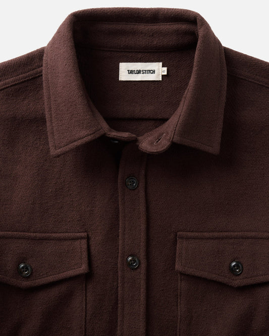 The Maritime Shirt Jacket in Burgundy Moleskin Twill