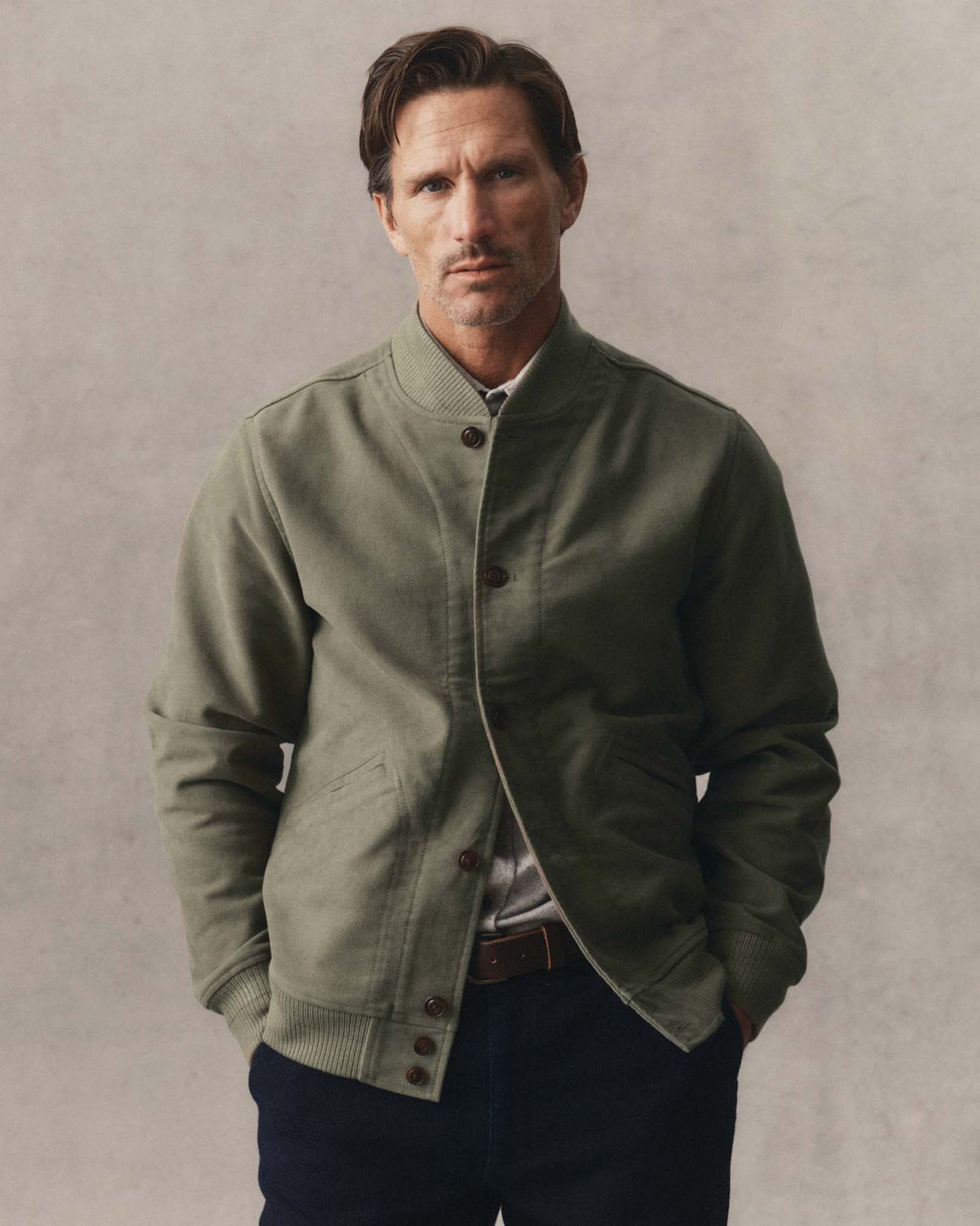 The Clark Bomber in Smoked Olive Moleskin - MST GoodsTaylor Stitch