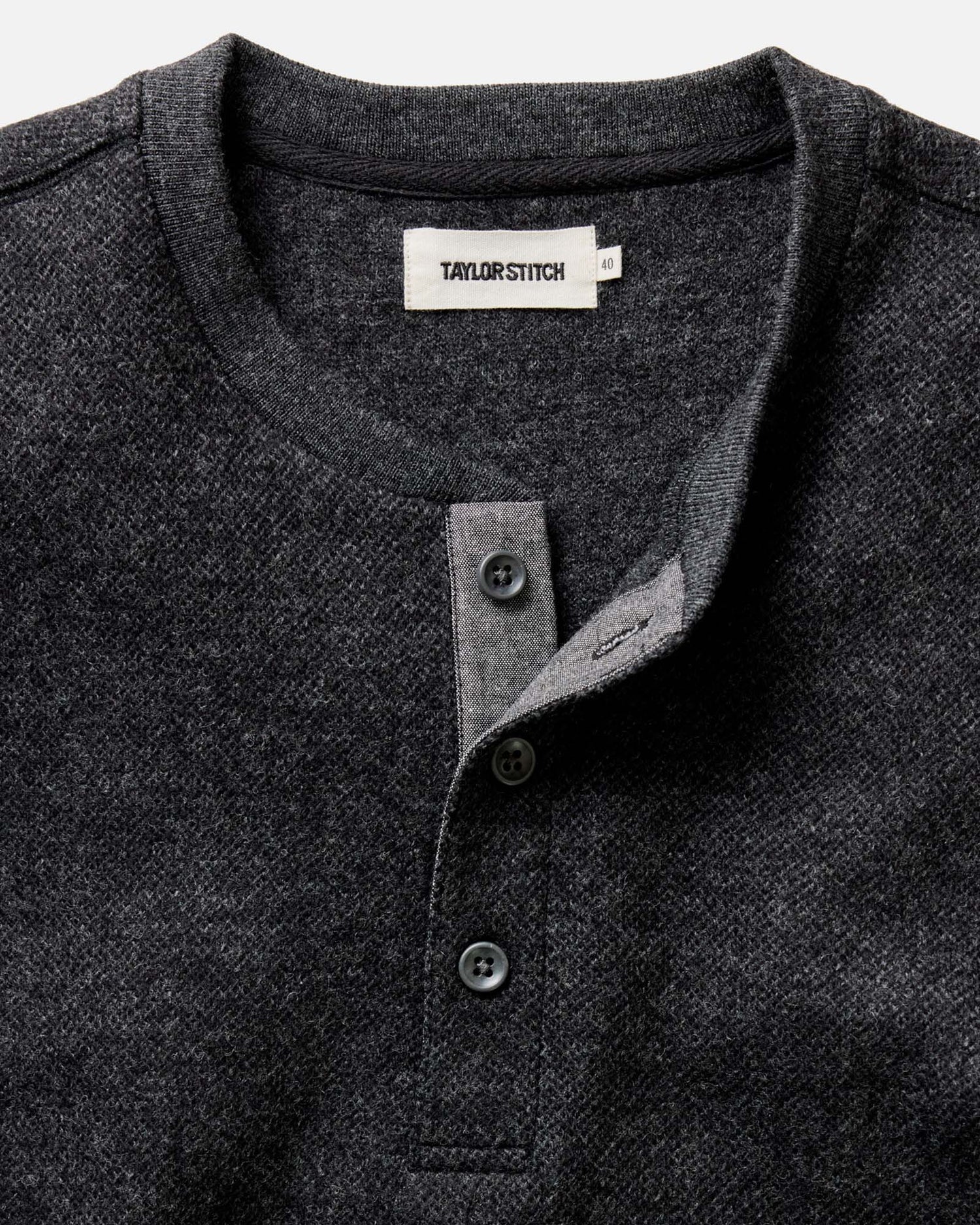 The Evans Henley in Charcoal Birdseye Wool - MST GoodsHenleyTaylor Stitch