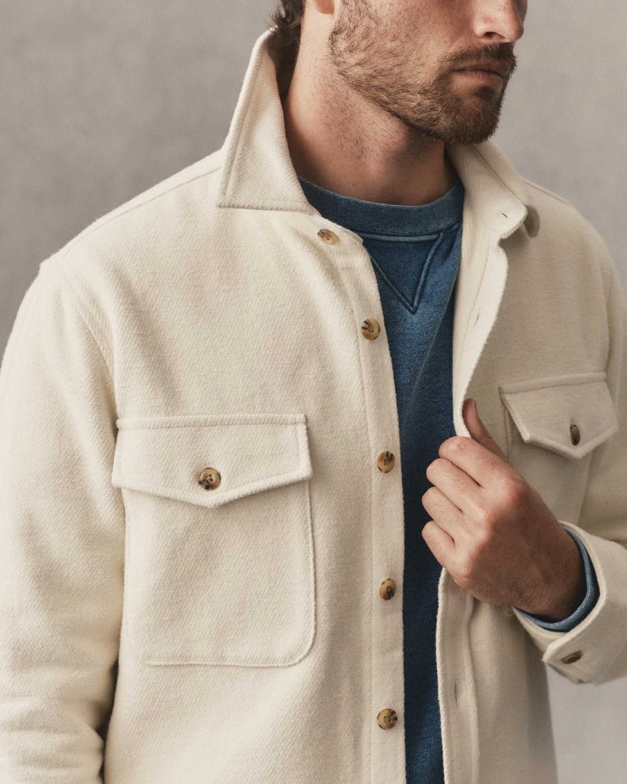 The Maritime Shirt Jacket in Vintage White Moleskin Twill - MST GoodsJacketTaylor Stitch