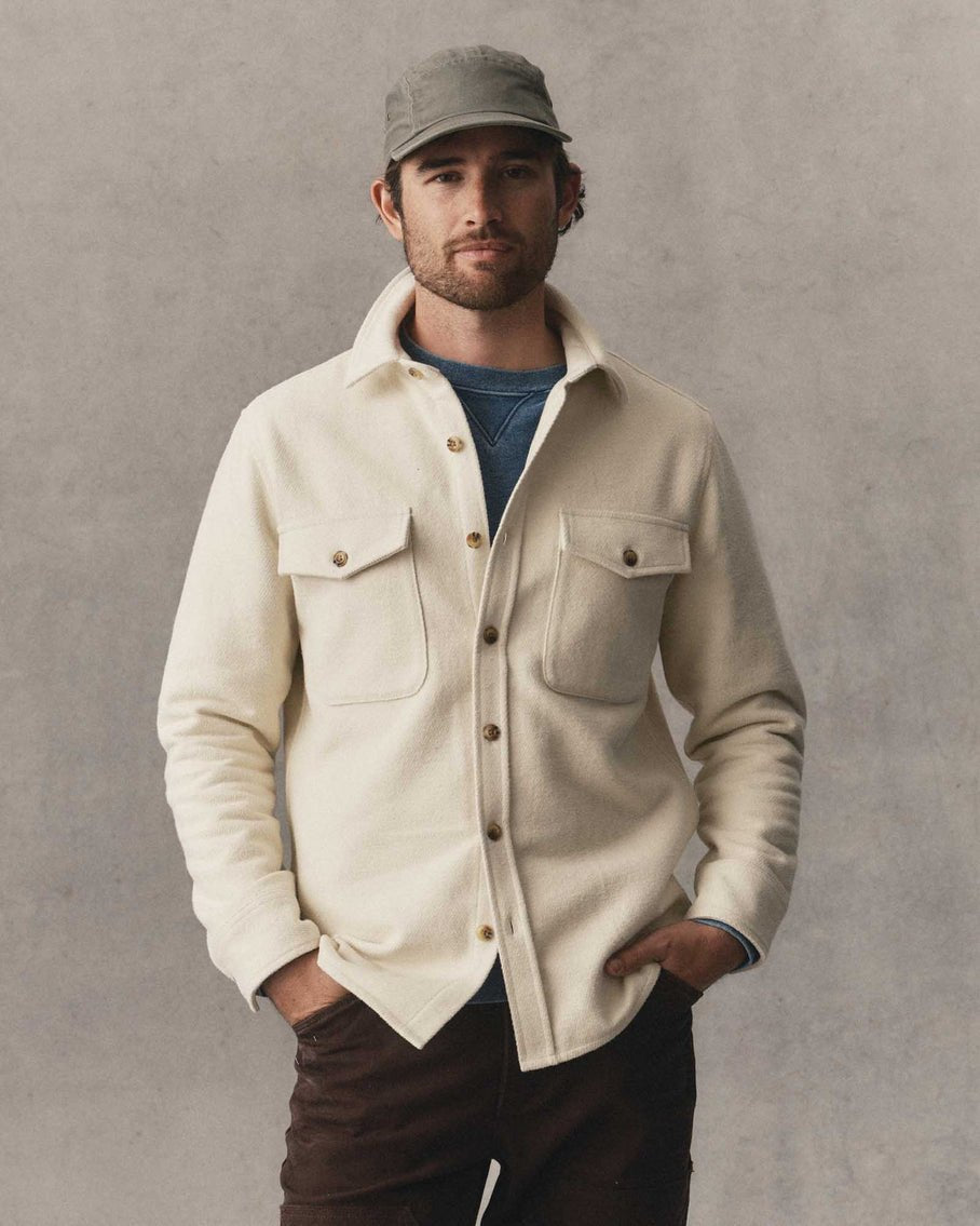 The Maritime Shirt Jacket in Vintage White Moleskin Twill - MST GoodsJacketTaylor Stitch