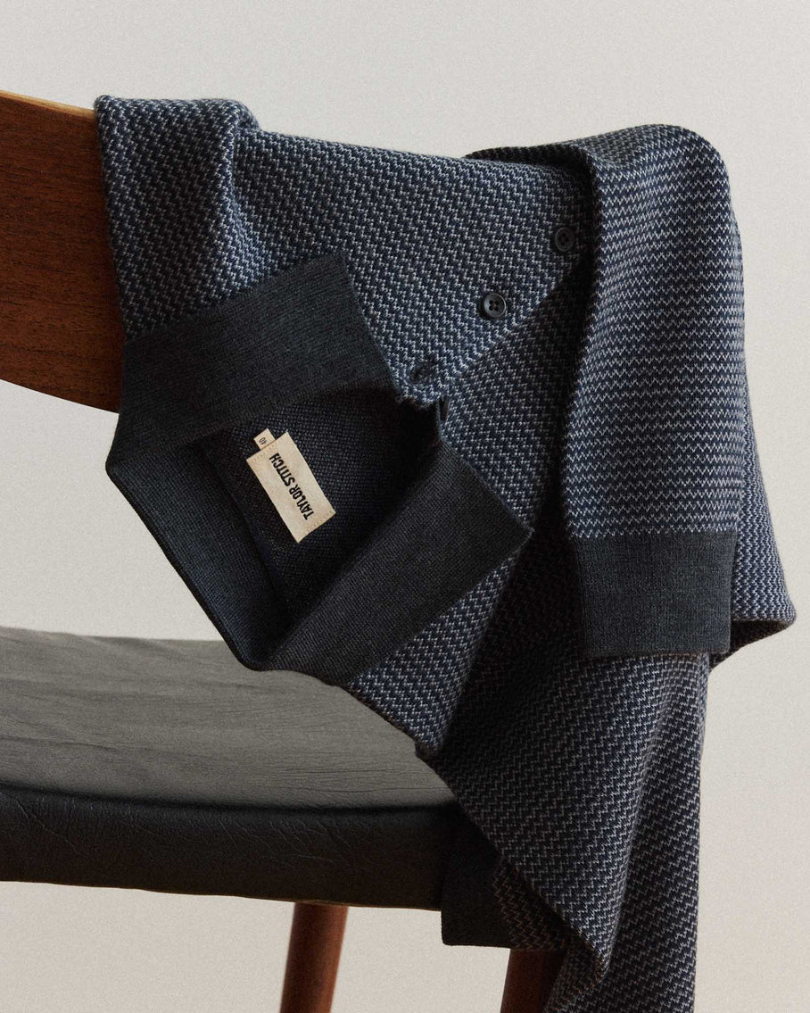 The Newton Sweater Polo in Navy Birdseye Merino - MST GoodsSweaterTaylor Stitch