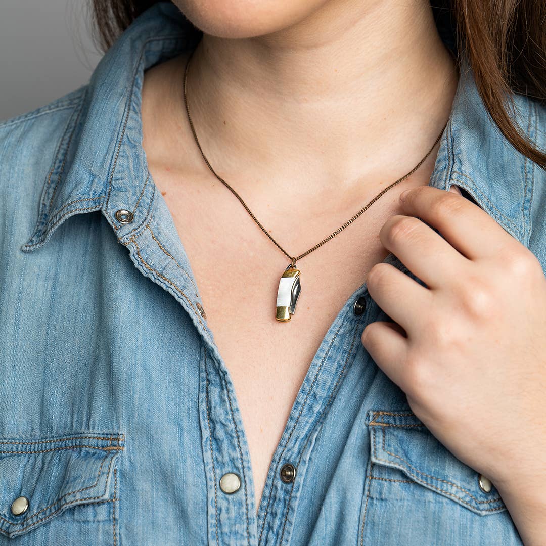 Tiny Pearl Handle Knife on Brass Chain Necklace - MST GoodsOrnamental Things