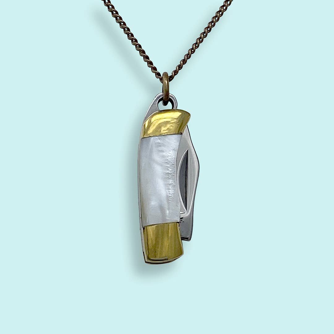 Tiny Pearl Handle Knife on Brass Chain Necklace - MST GoodsOrnamental Things