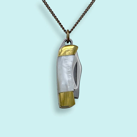 Tiny Pearl Handle Knife on Brass Chain Necklace - MST GoodsOrnamental Things