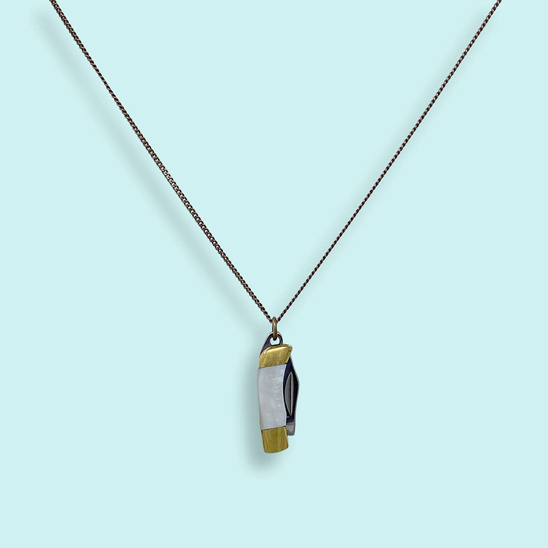 Tiny Pearl Handle Knife on Brass Chain Necklace - MST GoodsOrnamental Things