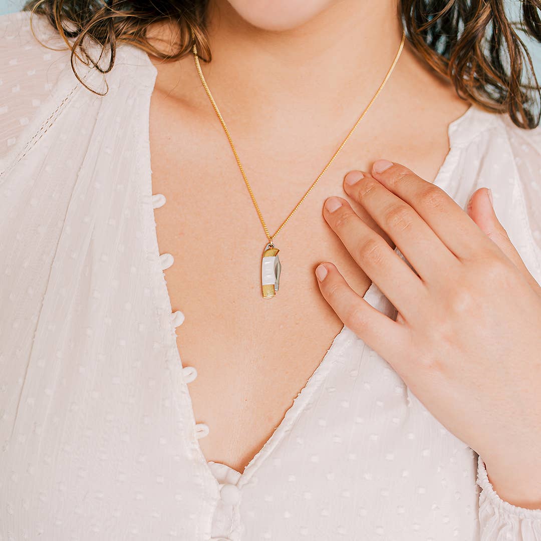 Tiny Pearl Handle Knife on Gold Chain Necklace - MST GoodsOrnamental Things