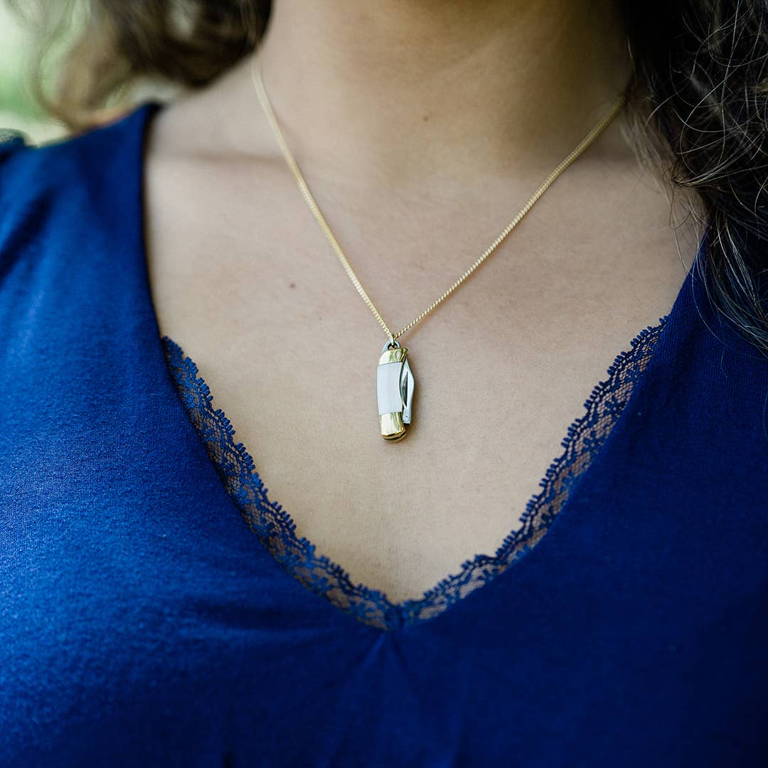 Tiny Pearl Handle Knife on Gold Chain Necklace - MST GoodsOrnamental Things