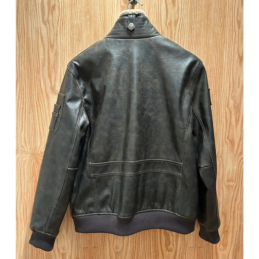 Tommy Hilfiger Top Gun Style Faux Leather Jacket with Faux Fur Collar Mens L - MST GoodsTommy Hilfiger