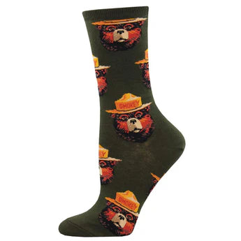 unisex forest green smokey the bear pattern socks 