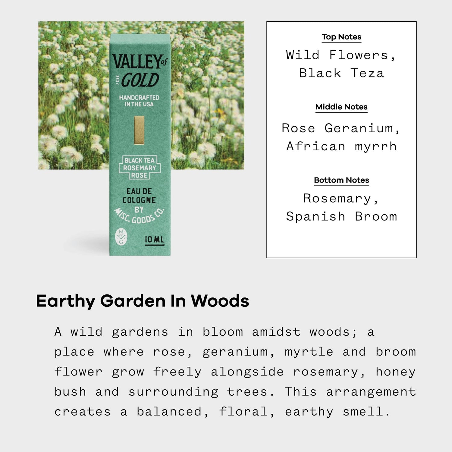 Valley of Gold Eau De Cologne 10ml | Unisex | Rose & Earth - MST GoodsMisc Goods Co.