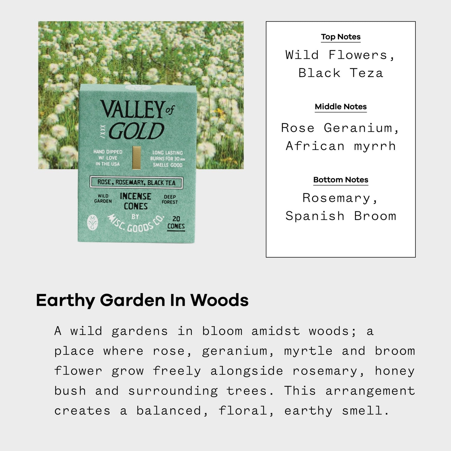 Valley of Gold Incense Cones | Handmade | Rose & Earth - MST GoodsMisc Goods Co.