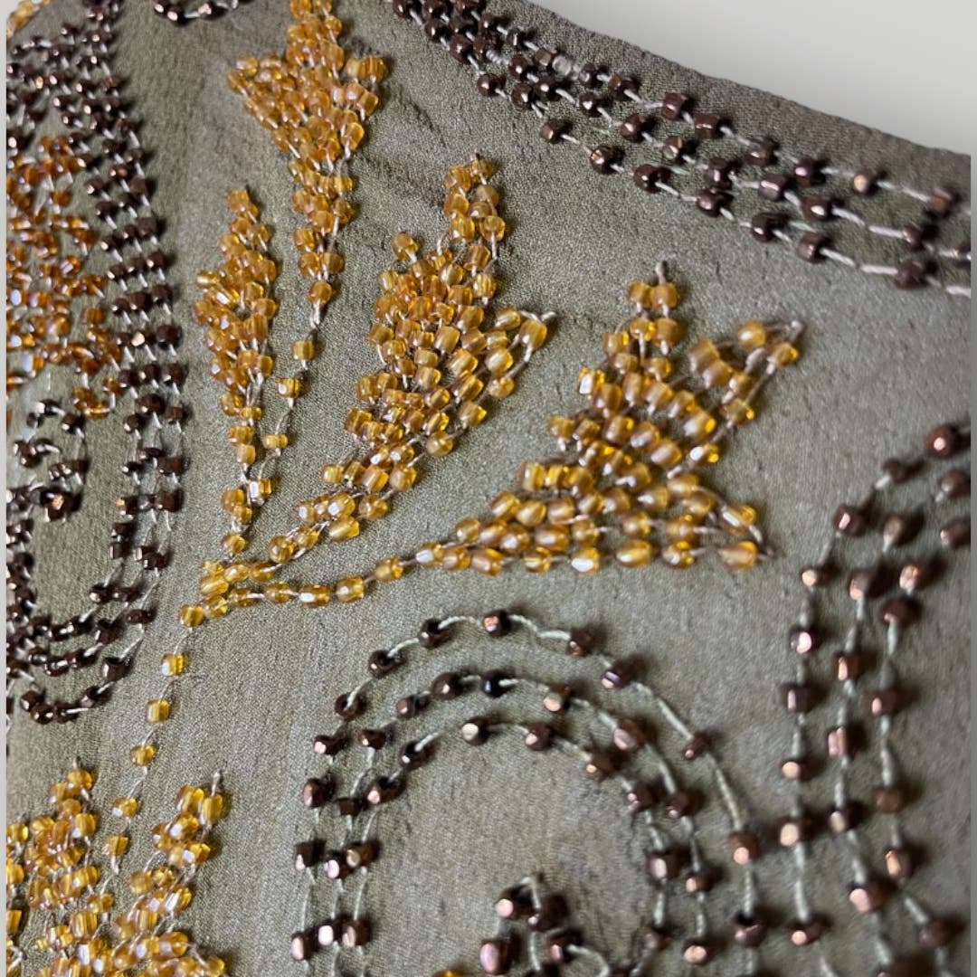 Vintage 1920s Beaded Handmade Flapper Dress Brown Floral Earth Tones M F - MST GoodsHandmade