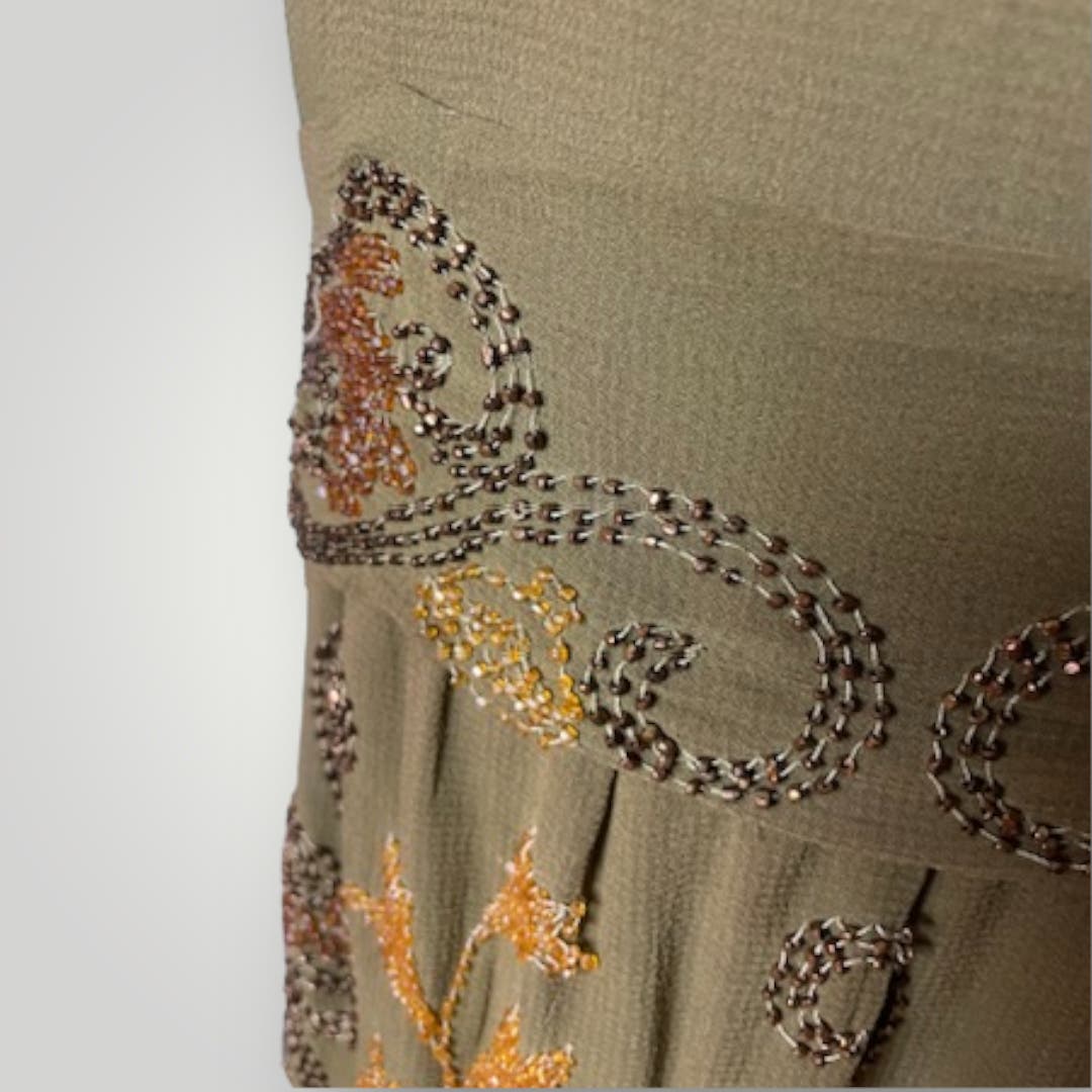 Vintage 1920s Beaded Handmade Flapper Dress Brown Floral Earth Tones M F - MST GoodsHandmade