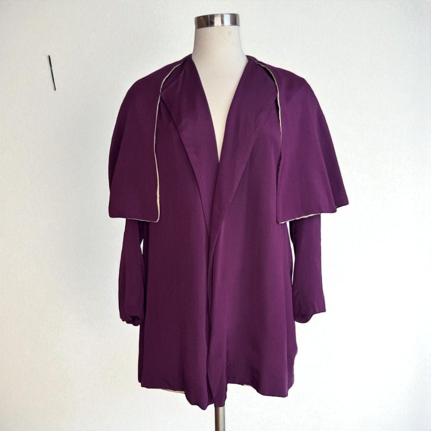 Vintage 1920s Top Cape Jacket Open Front Plum Eggplant Lined Repaired Medium - MST GoodsHandmade