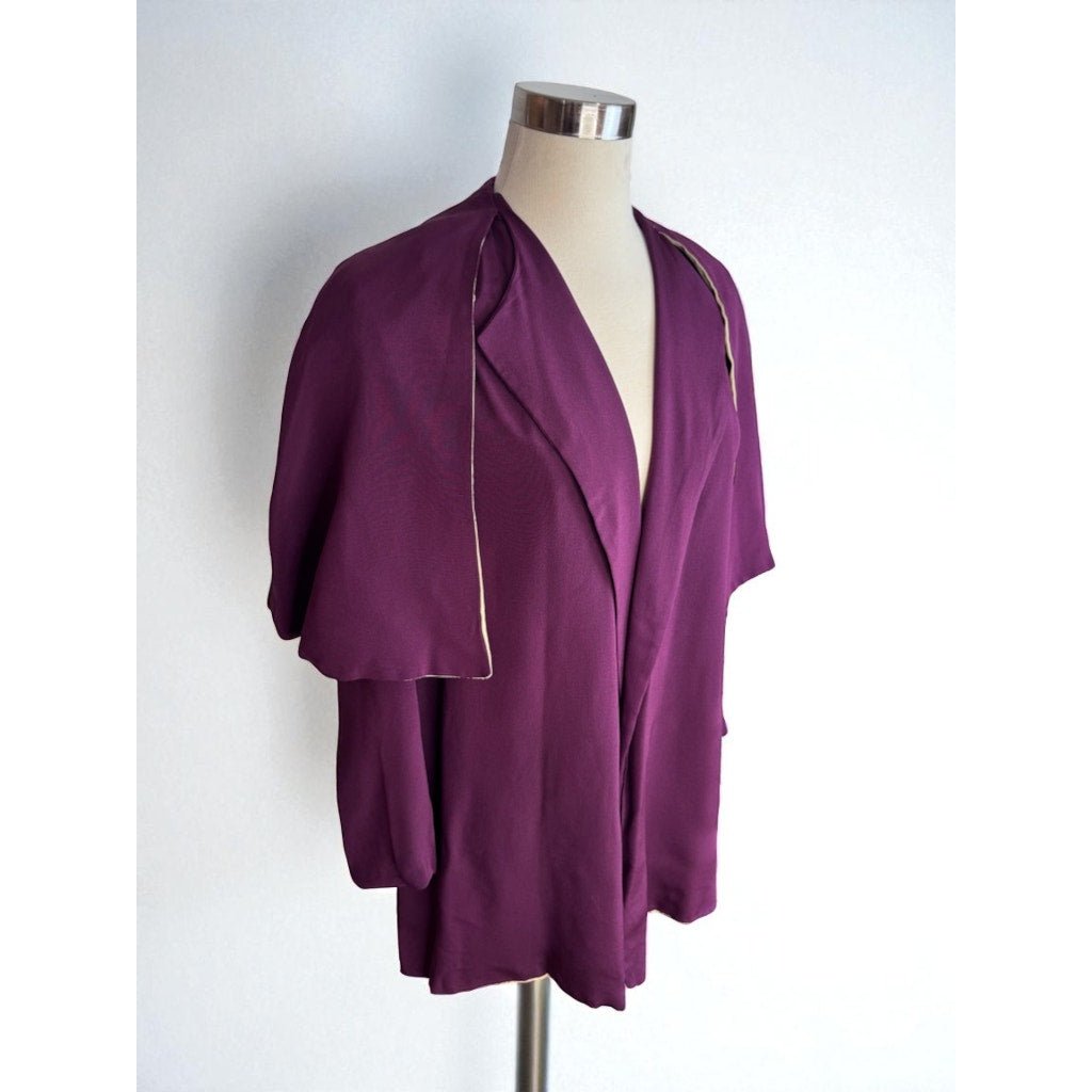Vintage 1920s Top Cape Jacket Open Front Plum Eggplant Lined Repaired Medium - MST GoodsHandmade