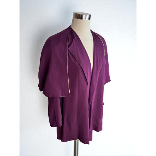 Vintage 1920s Top Cape Jacket Open Front Plum Eggplant Lined Repaired Medium - MST GoodsHandmade