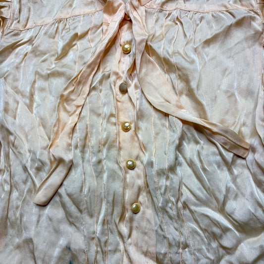 Vintage 1930s Silk Satin Blouse XS S Puff Sleeve Bow Neck Pearl Buttons Coquette - MST GoodsHandmade