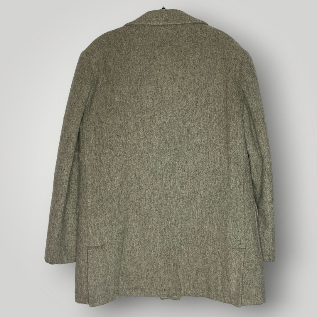 Vintage 1940s King-O-Wear Wool Cashmere Coat Long Gray Leather Buttons Large - MST GoodsKing-O-Wear