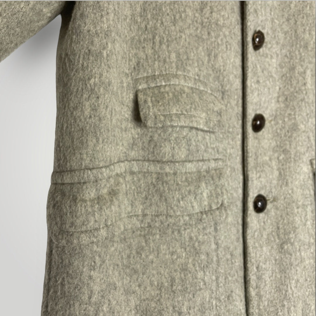 Vintage 1940s King-O-Wear Wool Cashmere Coat Long Gray Leather Buttons Large - MST GoodsKing-O-Wear