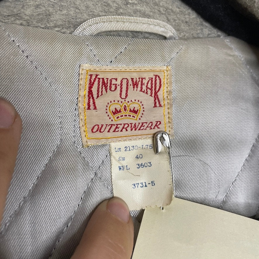 Vintage 1940s King-O-Wear Wool Cashmere Coat Long Gray Leather Buttons Large - MST GoodsKing-O-Wear