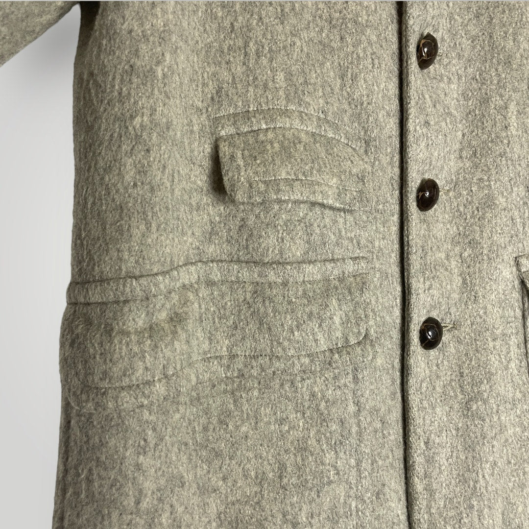 Vintage 1940s King-O-Wear Wool Cashmere Coat Long Gray Leather Buttons Large - MST GoodsKing-O-Wear