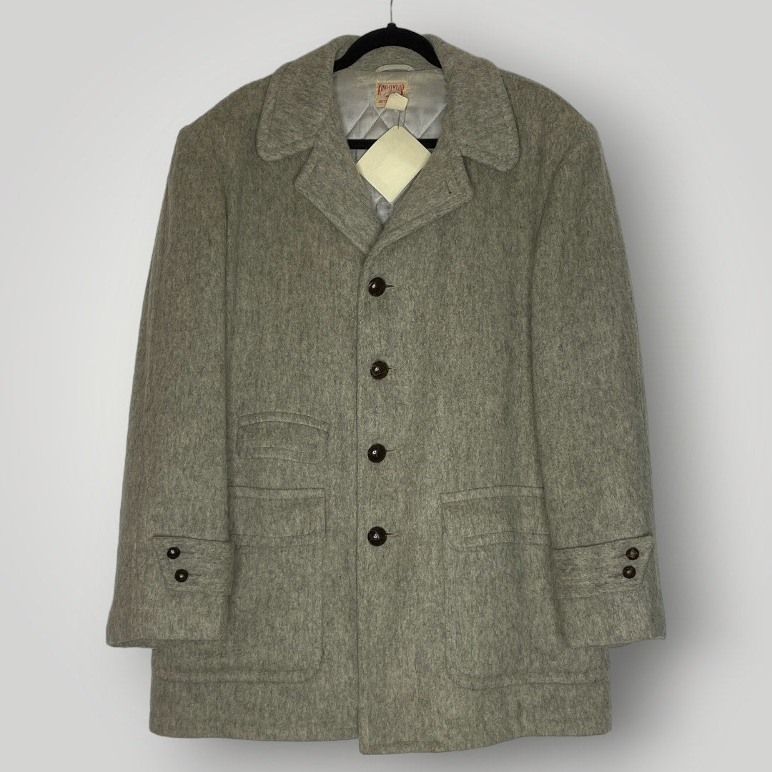 Vintage 1940s King-O-Wear Wool Cashmere Coat Long Gray Leather Buttons Large - MST GoodsKing-O-Wear