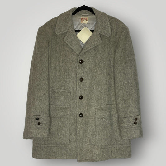 Vintage 1940s King-O-Wear Wool Cashmere Coat Long Gray Leather Buttons Large - MST GoodsKing-O-Wear