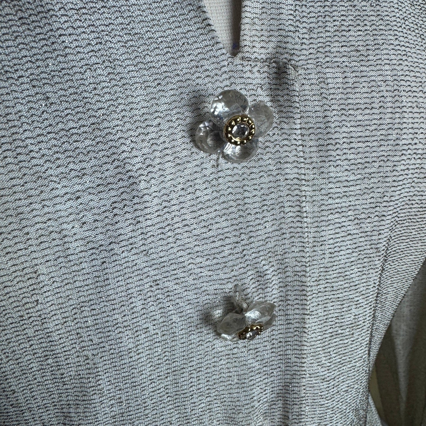 Vintage 1940s Lurex Metallic Button Top Blouse Peplum Hem White Gold Threads - MST GoodsMay Modes