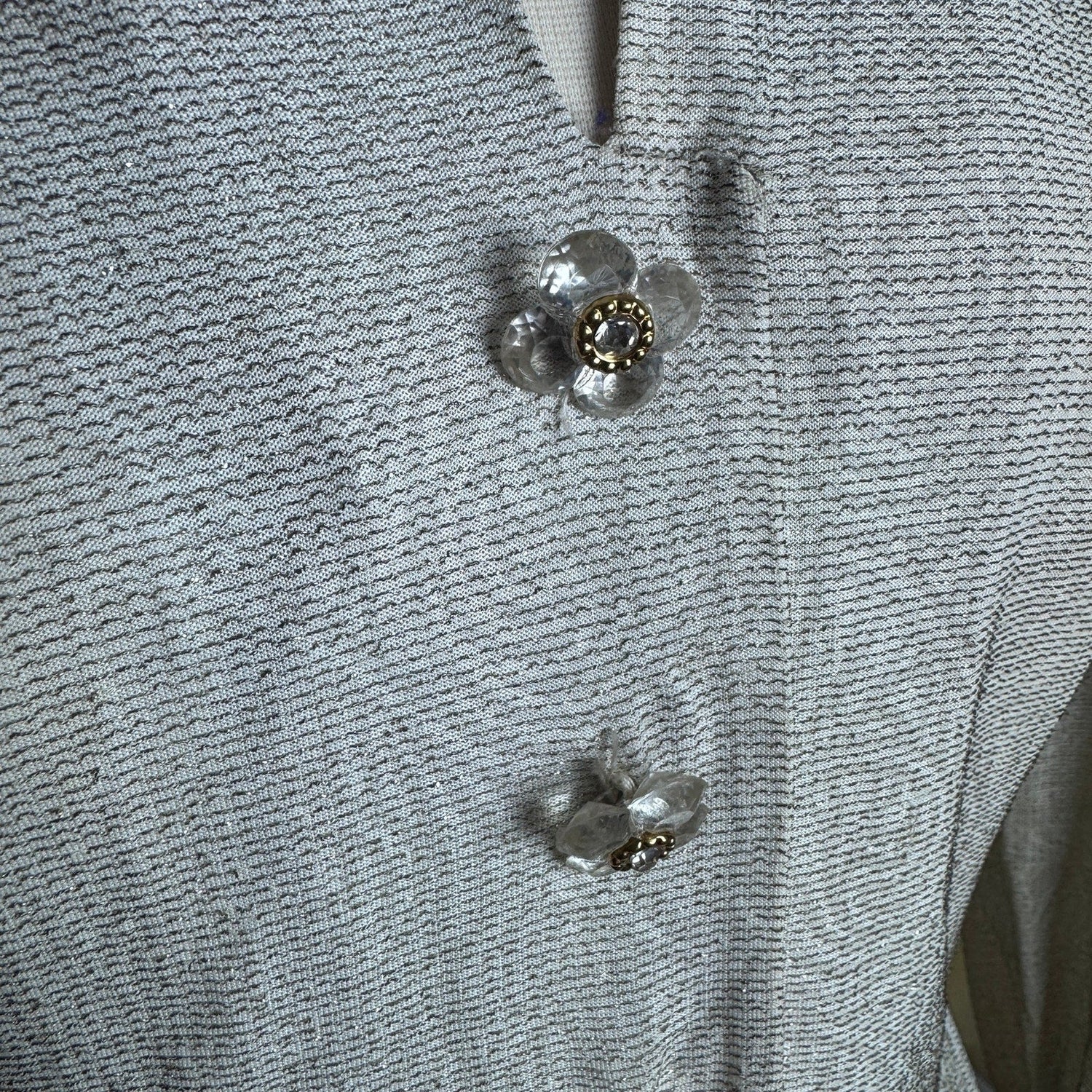 Vintage 1940s Lurex Metallic Button Top Blouse Peplum Hem White Gold Threads - MST GoodsMay Modes