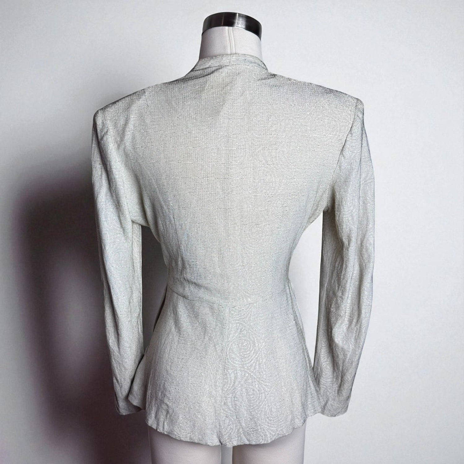 Vintage 1940s Lurex Metallic Button Top Blouse Peplum Hem White Gold Threads - MST GoodsMay Modes
