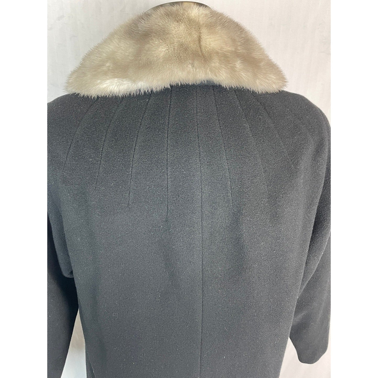 Vintage 1950s Black Cashmere Wool Coat Silver Gray Mink Fur Collar Rare Small/Med H - MST GoodsVintage