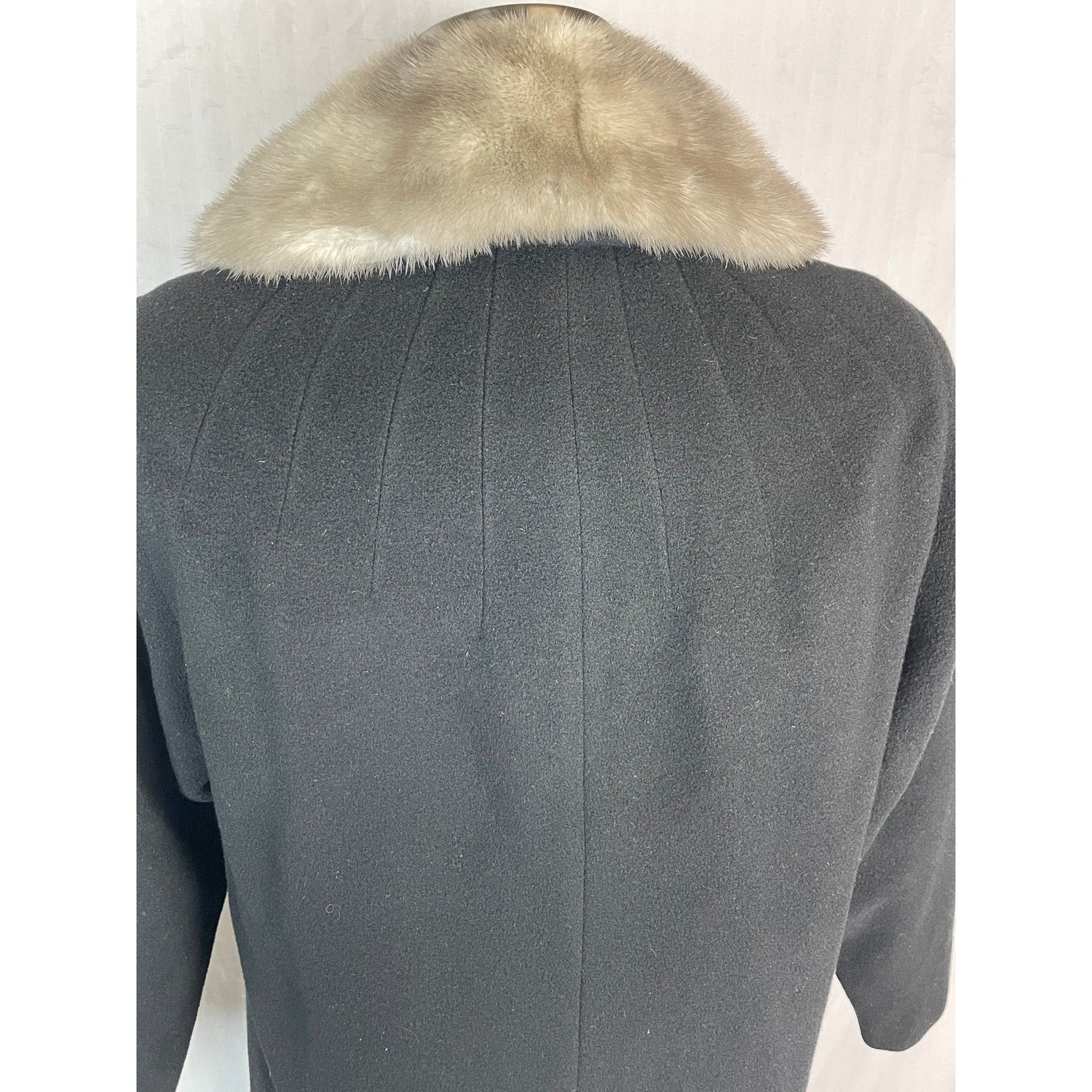 Vintage 1950s Black Cashmere Wool Coat Silver Gray Mink Fur Collar Rare Small/Med H - MST GoodsVintage