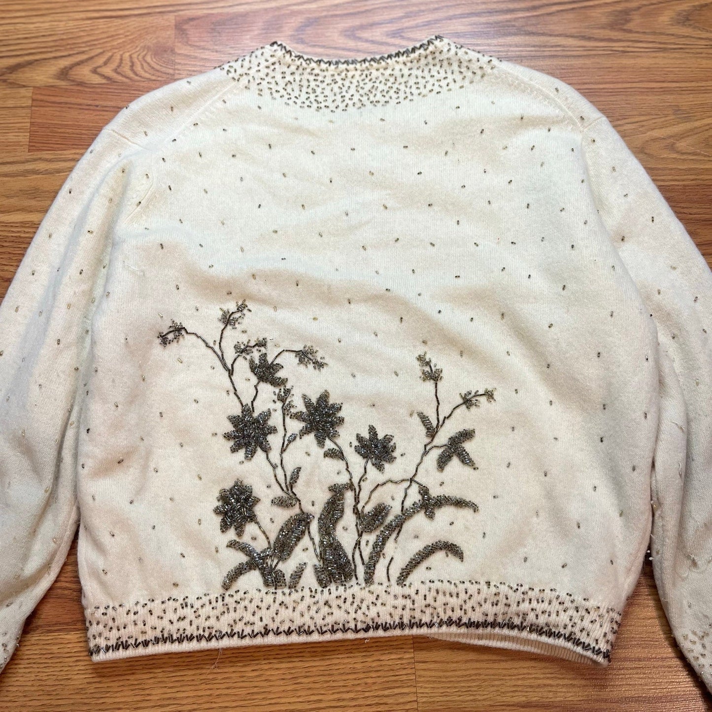 Vintage 1950s LeRoy Knitwear Beaded Floral Wool Cardigan Sweater Women’s M - MST GoodsLeRoy