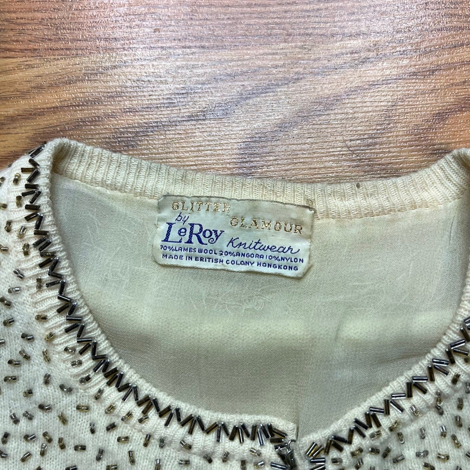 Vintage 1950s LeRoy Knitwear Beaded Floral Wool Cardigan Sweater Women’s M - MST GoodsLeRoy