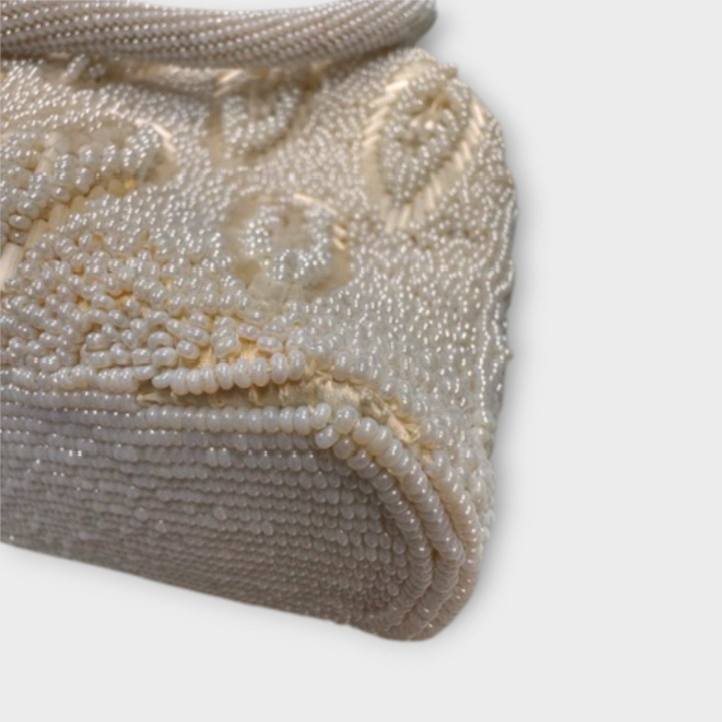 Vintage 1950s Rocaille White Ivory Seed Bead Leaf Design Evening Wedding Purse - MST GoodsVintage
